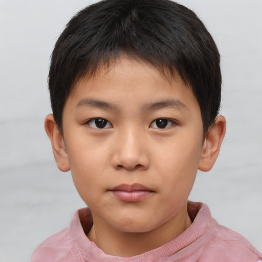 Neutral asian child male with short  brown hair and brown eyes