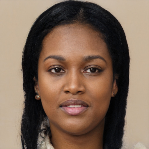 Neutral black young-adult female with long  black hair and brown eyes