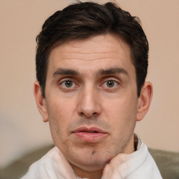 Neutral white adult male with short  brown hair and brown eyes