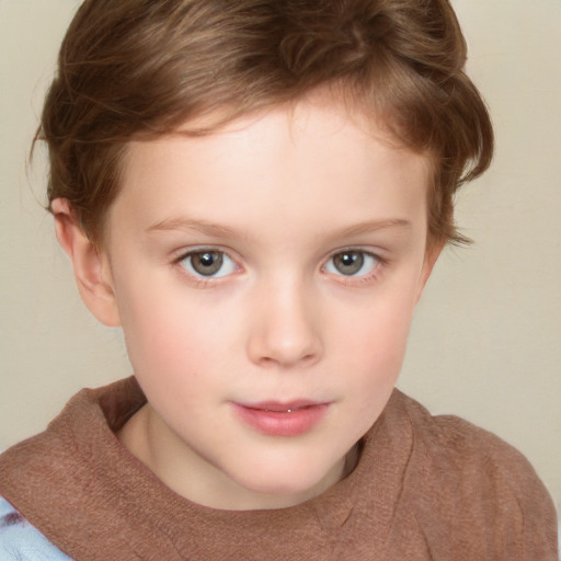 Neutral white child female with short  brown hair and brown eyes