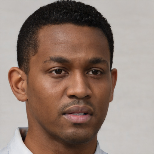 Neutral black young-adult male with short  brown hair and brown eyes
