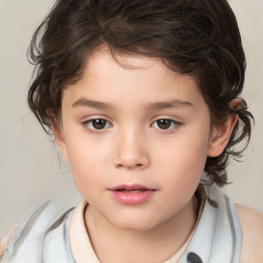 Neutral white child female with medium  brown hair and brown eyes