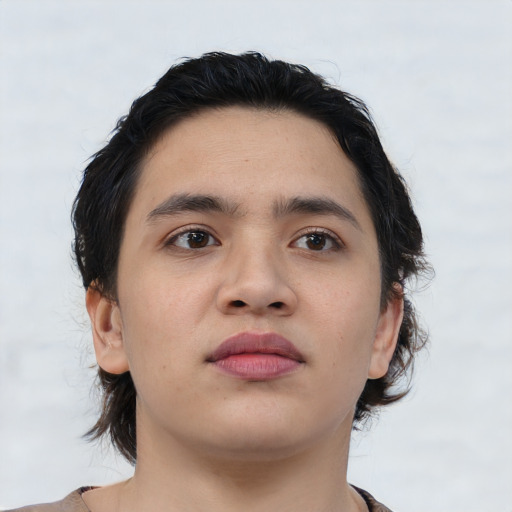 Neutral asian young-adult male with medium  brown hair and brown eyes