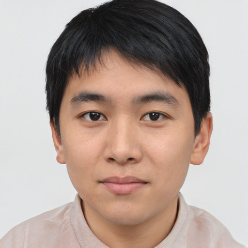 Neutral asian young-adult male with short  brown hair and brown eyes