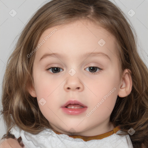 Neutral white child female with medium  brown hair and brown eyes