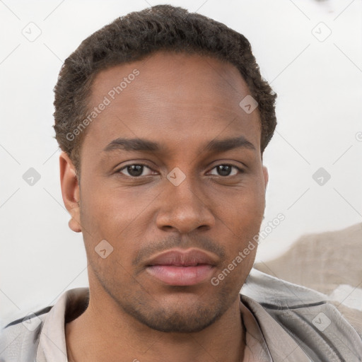 Neutral black young-adult male with short  brown hair and brown eyes