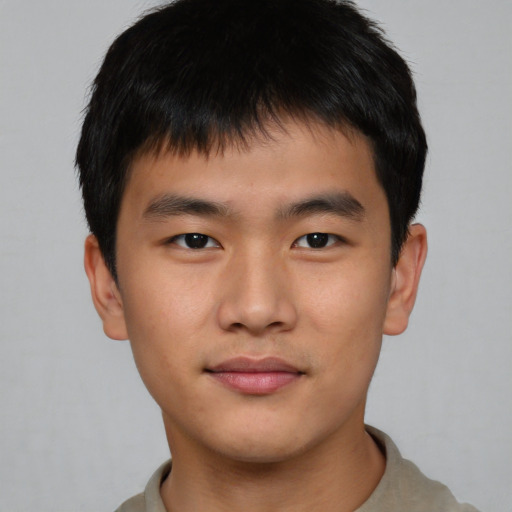 Neutral asian young-adult male with short  brown hair and brown eyes