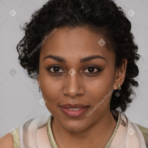 Neutral black young-adult female with short  brown hair and brown eyes