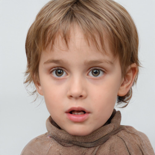 Neutral white child female with medium  brown hair and grey eyes