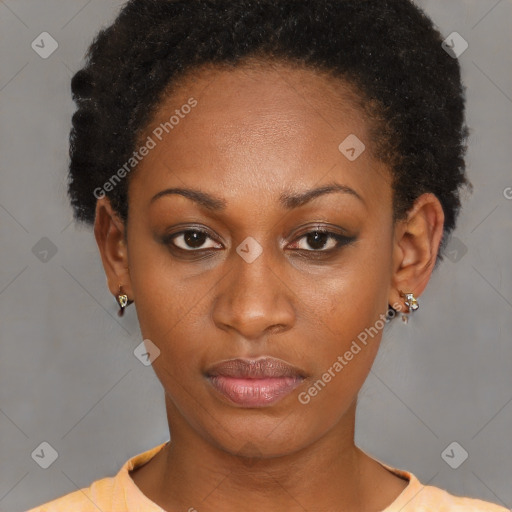 Neutral black young-adult female with short  brown hair and brown eyes