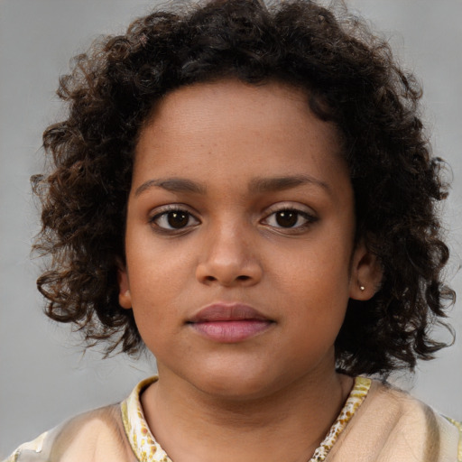 Neutral black child female with short  brown hair and brown eyes
