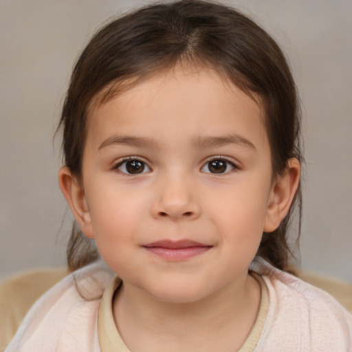 Neutral white child female with medium  brown hair and brown eyes