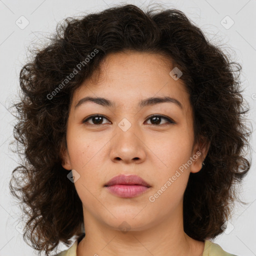 Neutral asian young-adult female with medium  brown hair and brown eyes