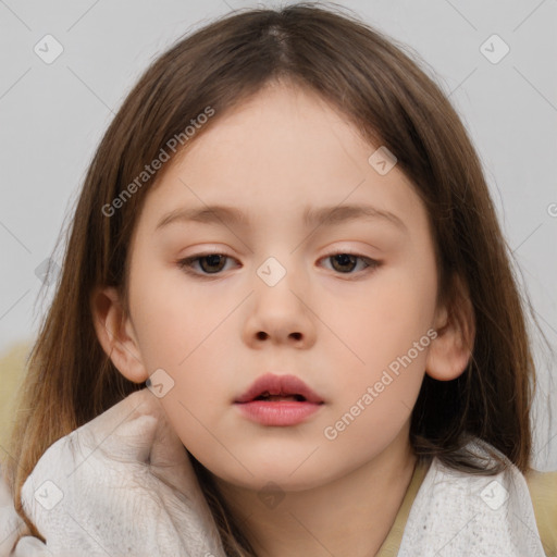 Neutral white child female with medium  brown hair and brown eyes