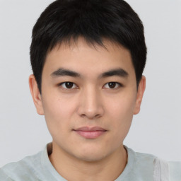 Neutral asian young-adult male with short  black hair and brown eyes