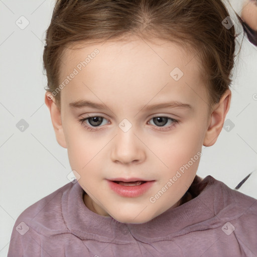 Neutral white child female with short  brown hair and brown eyes