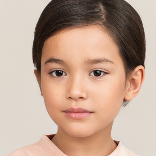 Neutral white child female with short  brown hair and brown eyes