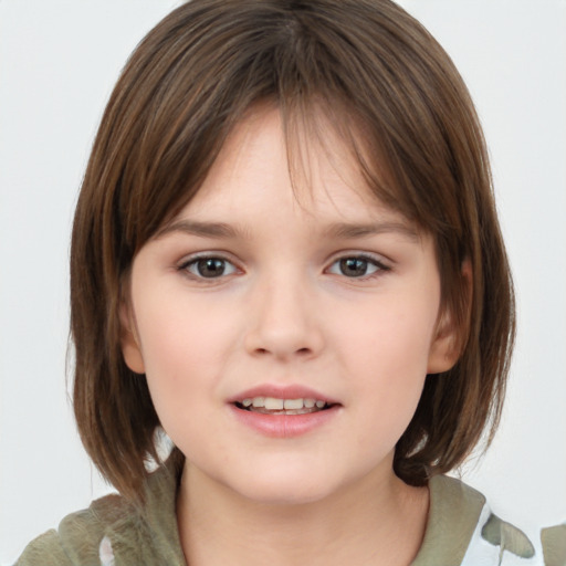 Neutral white child female with medium  brown hair and brown eyes