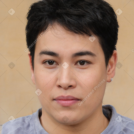 Neutral asian young-adult male with short  black hair and brown eyes
