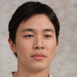 Neutral asian young-adult male with short  brown hair and brown eyes