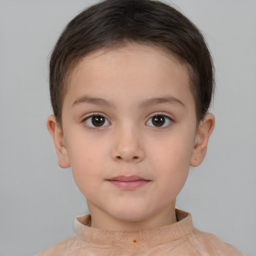 Neutral white child female with short  brown hair and brown eyes