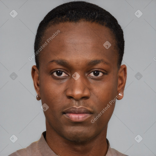 Neutral black young-adult male with short  brown hair and brown eyes