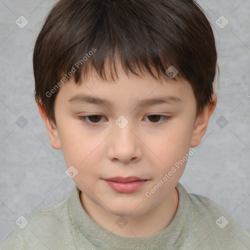 Joyful white child male with short  brown hair and brown eyes