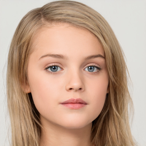 Neutral white child female with long  brown hair and brown eyes