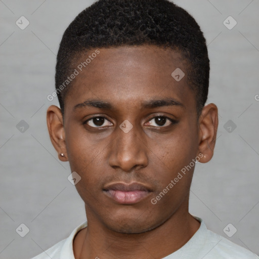 Neutral black young-adult male with short  brown hair and brown eyes