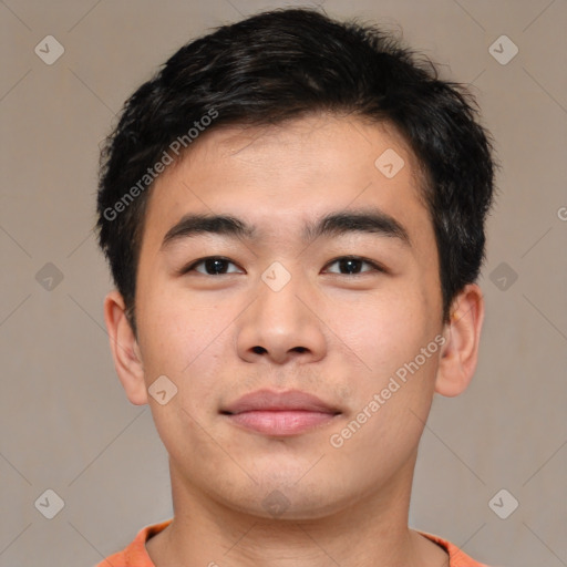 Neutral asian young-adult male with short  brown hair and brown eyes