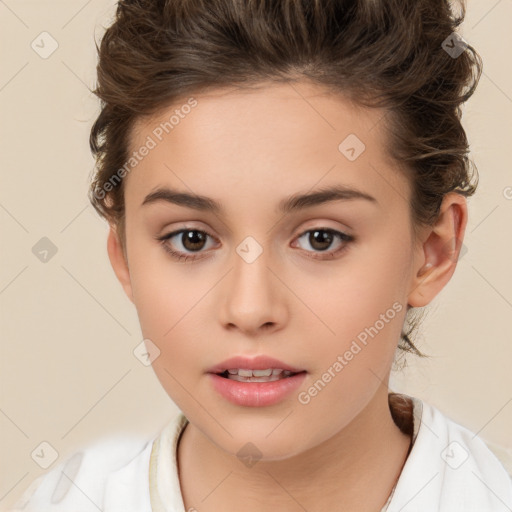 Neutral white young-adult female with short  brown hair and brown eyes