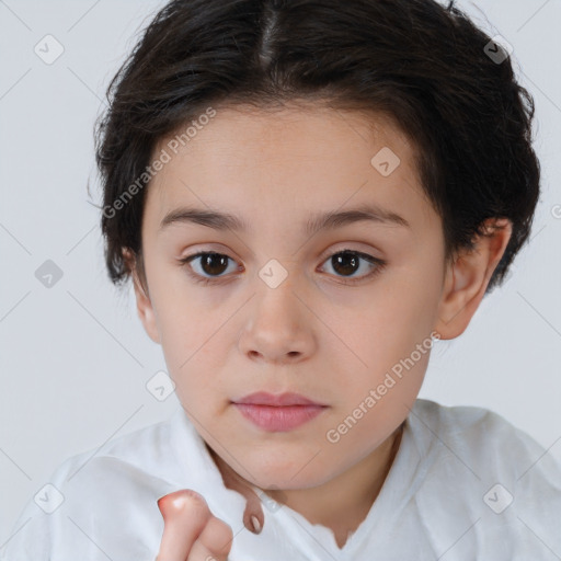 Neutral white child female with short  brown hair and brown eyes