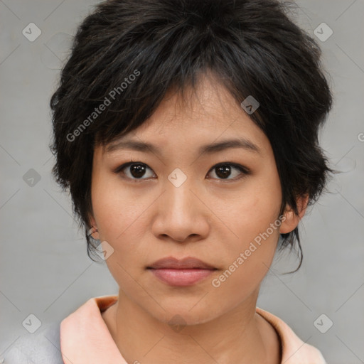 Neutral asian young-adult female with medium  brown hair and brown eyes