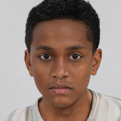 Neutral black young-adult male with short  brown hair and brown eyes