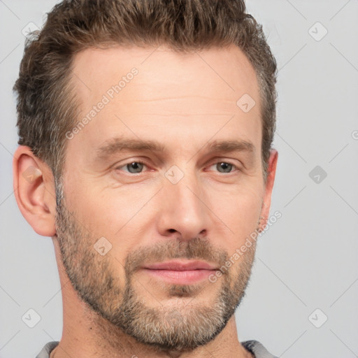 Neutral white adult male with short  brown hair and brown eyes