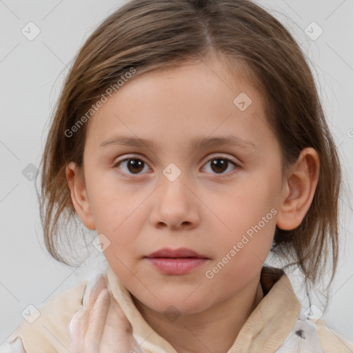 Neutral white child female with medium  brown hair and brown eyes