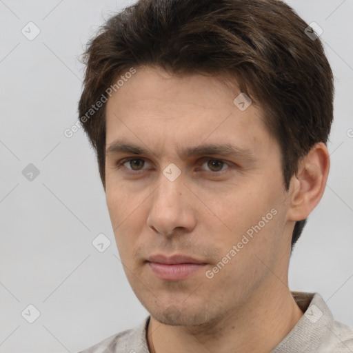 Neutral white adult male with short  brown hair and brown eyes