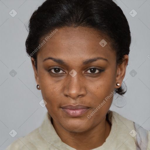 Neutral black young-adult female with short  brown hair and brown eyes