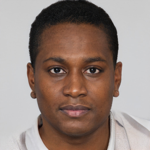 Neutral black young-adult male with short  brown hair and brown eyes