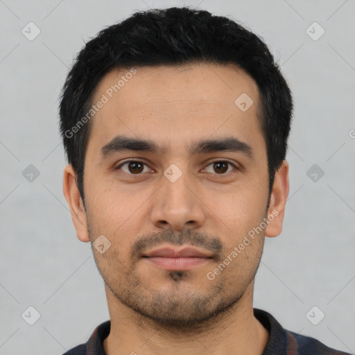 Neutral asian young-adult male with short  black hair and brown eyes