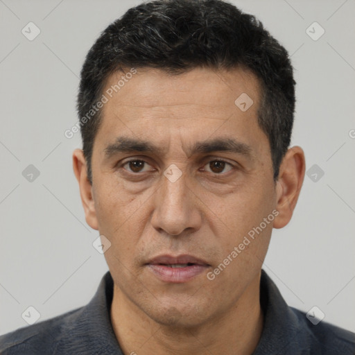 Neutral asian adult male with short  black hair and brown eyes