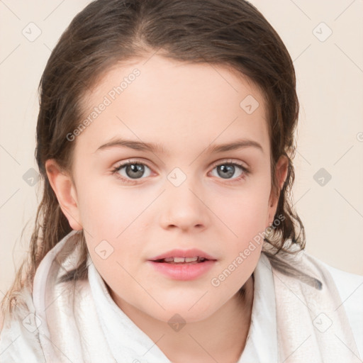 Neutral white child female with medium  brown hair and brown eyes