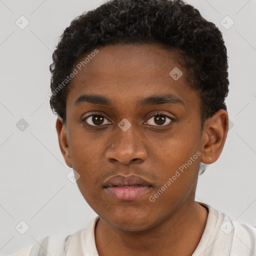 Neutral black young-adult male with short  brown hair and brown eyes