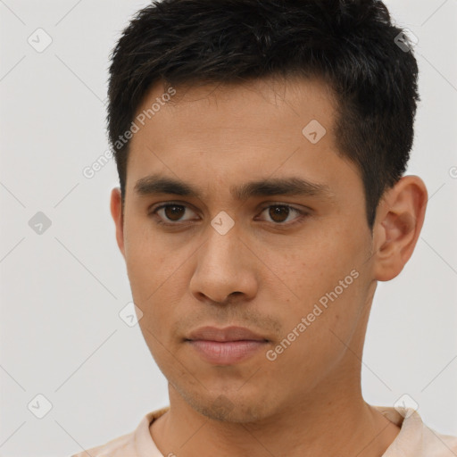 Neutral asian young-adult male with short  brown hair and brown eyes