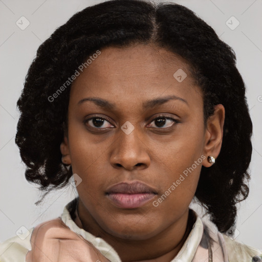 Neutral black young-adult female with short  brown hair and brown eyes