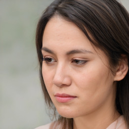 Neutral white adult female with medium  brown hair and brown eyes