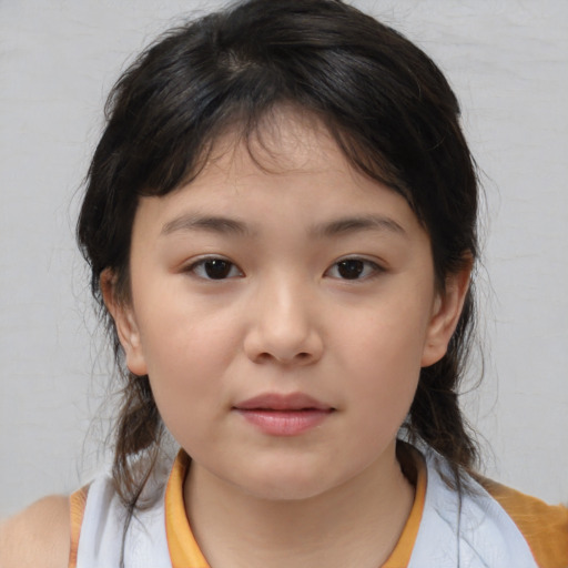 Neutral white child female with medium  brown hair and brown eyes