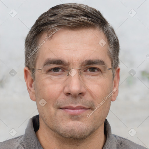 Neutral white adult male with short  brown hair and brown eyes