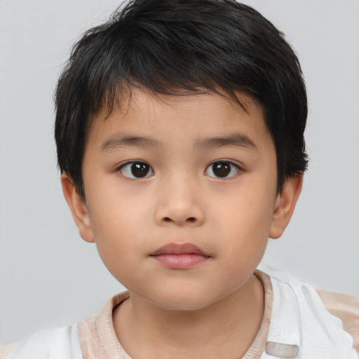Neutral asian child male with short  brown hair and brown eyes