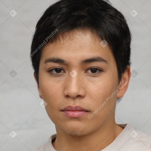 Neutral asian young-adult male with short  brown hair and brown eyes